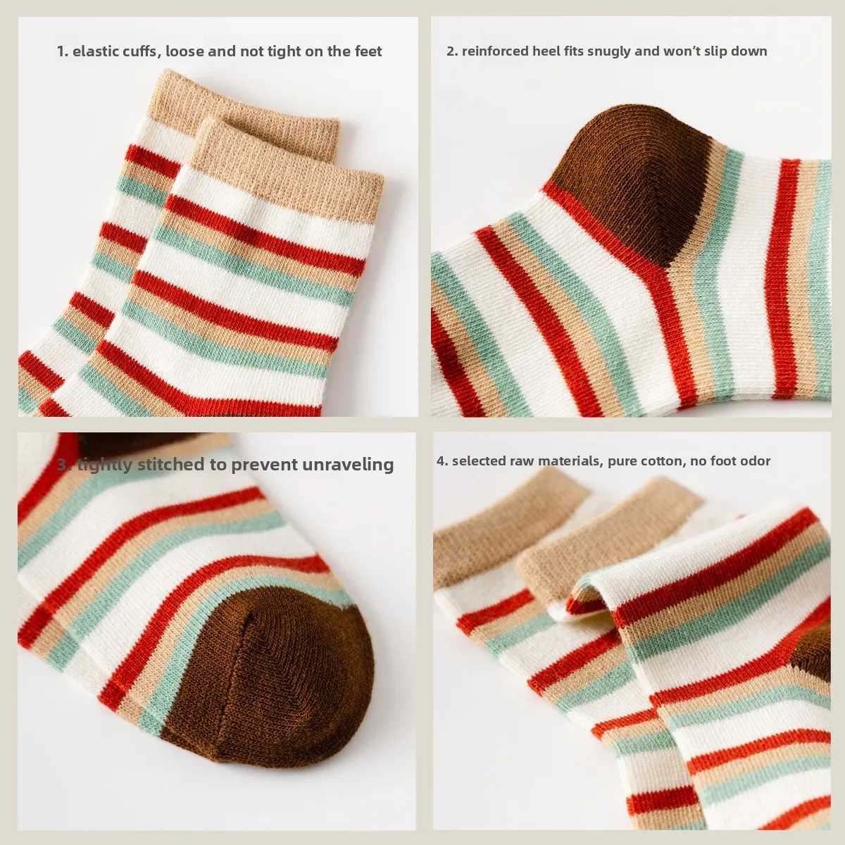 5 Pairs Cotton Kids SOCKS Mid Calf Thick Warm Breathable Moisture Wicking Pattern Baby SOCKS for Boys Girls All Seasons G251124