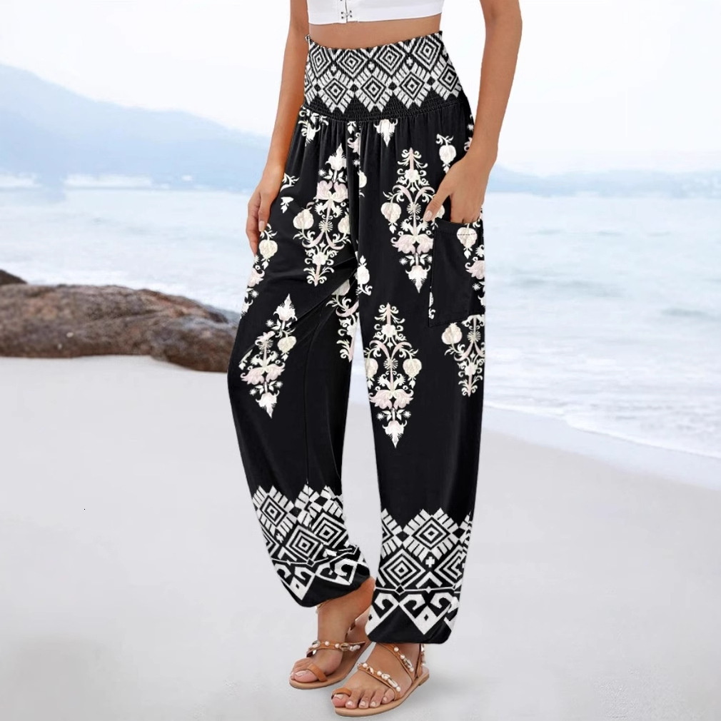 2025 New Spring and Summer Womens Loose High Waist Printed Casual Pants for Women