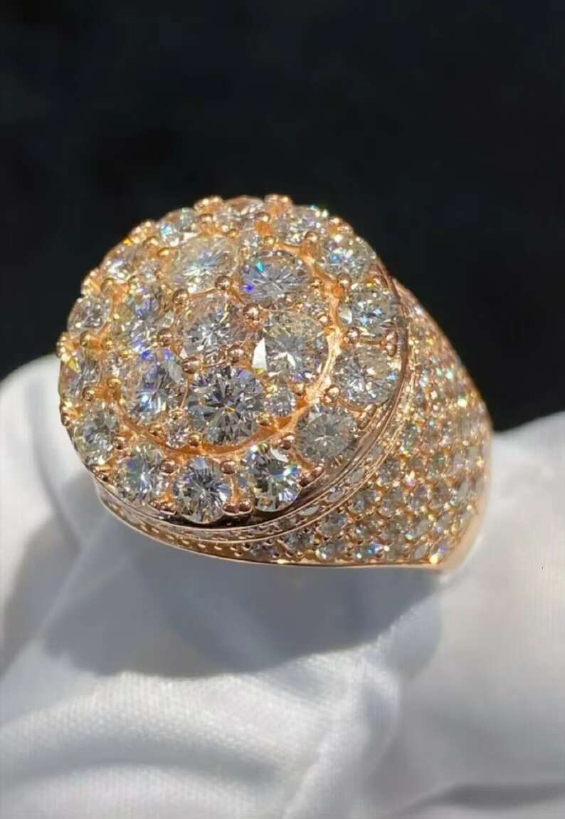 Custom Diamond Ring Man Round Hip Hop VVS Moissanite Iced Out Ring Silver Diamond Ring