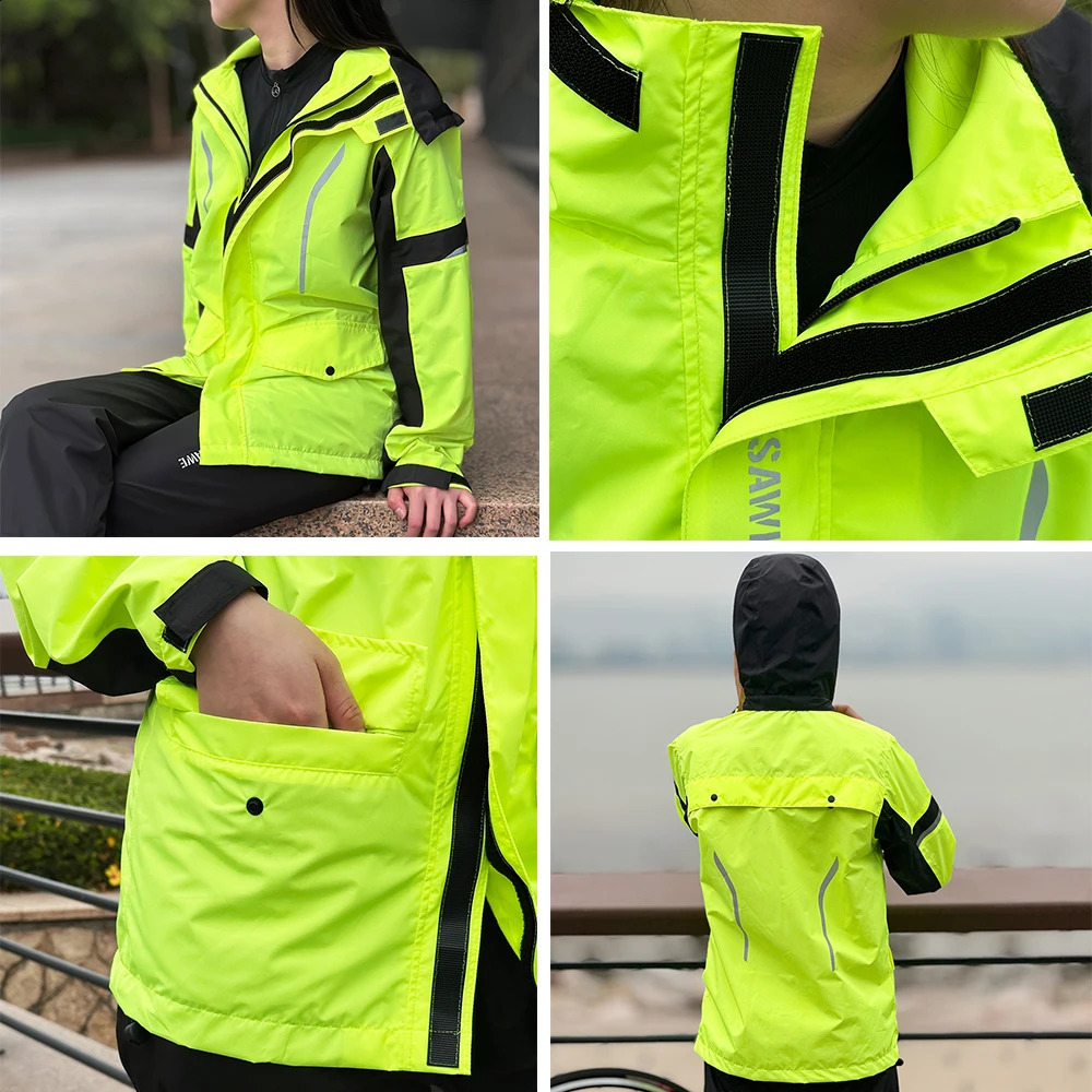 WOSAWE Cycling Raincoat Hooded Jackets Rain Coat Waterproof Lightweight Outdoor Sports Motorcycle Camping Hiking Climbing Jacket 250421