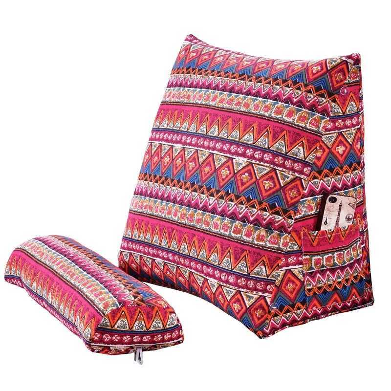 2025 new cotton and linen printed triangular cushion cylindrical pillow core triangular backrest triangular throw pillow medium G251124
