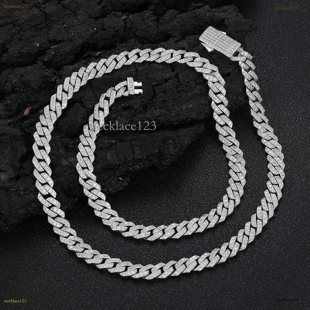 Nuoya Jewelry 8mm Prong Cuban k Chain Iced Out Pass Dia Tester VVS Moissanite Sterg Sier Necklace