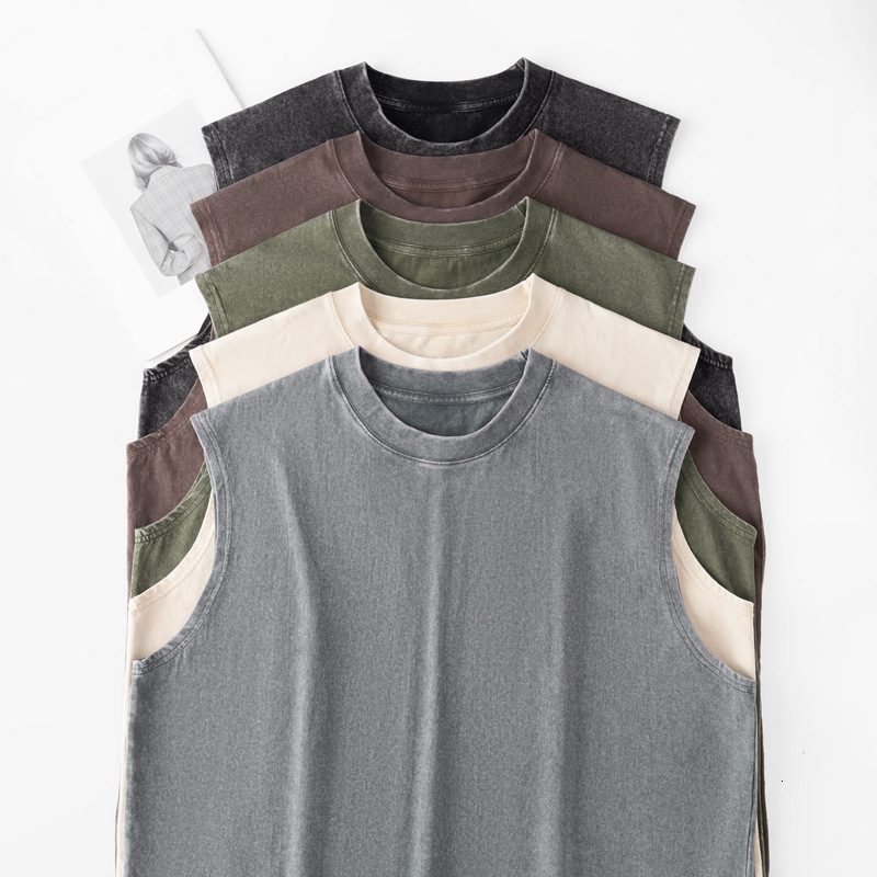 Vintage Sleeveless Vest 230G Pure Cotton Loose Fit Men's Refreshing And Breathable Camisole Casual Top Summer luanyun