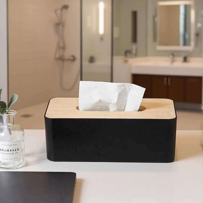 1pc Waterproof Elegant Holder For Disposable Paper Facial Tissues Luxurious Bamboo Rectangular Tissue Box CoverM251124