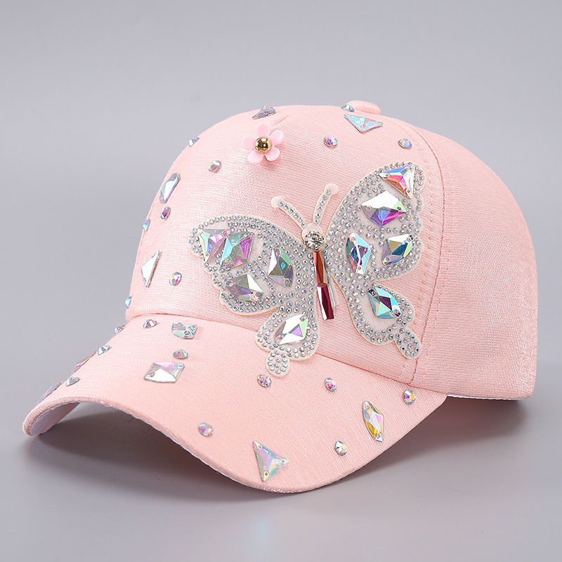 Womens Baseball Cap with Colorful Glass Rhinestones and Butterfly Sequins Sunshade Visor Cap Y2K designer beanie bonnet spring and autumn hat luxe men - view 3