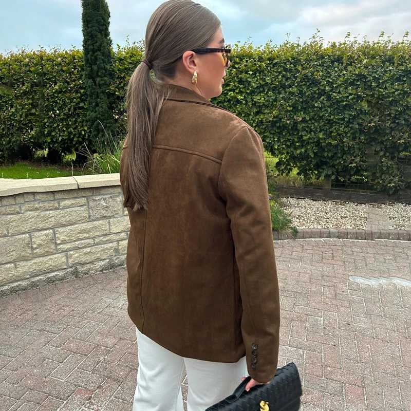 High Street Suede Jacket Cardigan Womens Long Sleeve Loose Lapel Solid Color Fashion Retro For Women Jacket Autumn and Winter J251124