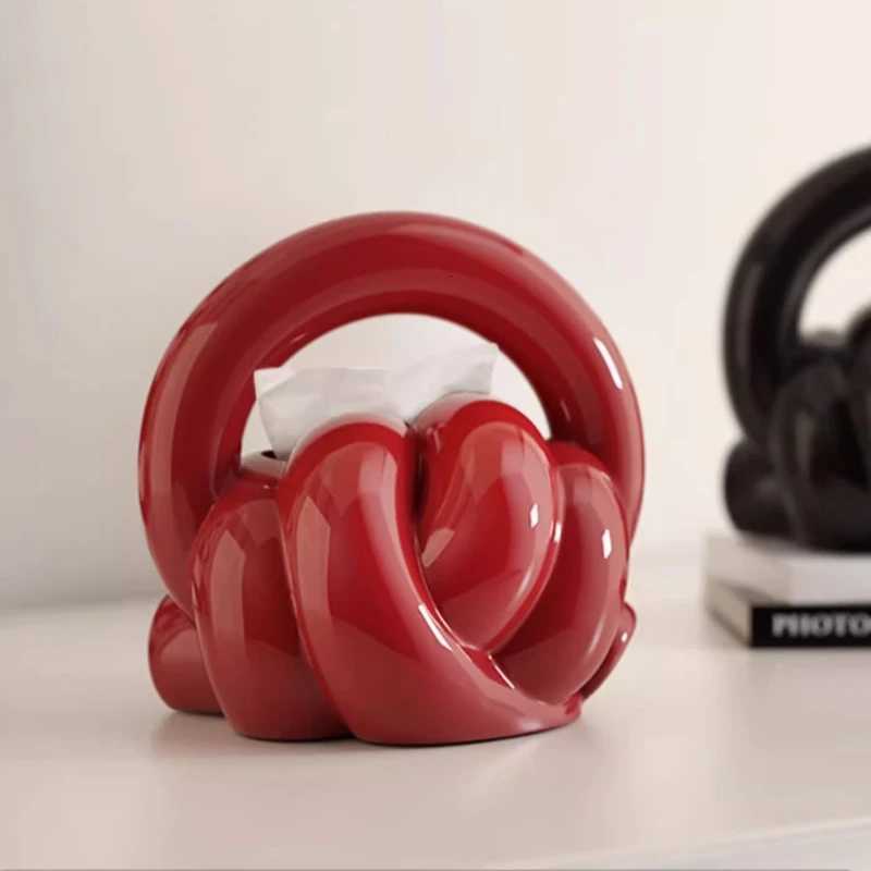 Resin Smooth Tissue Box Luxury Rope Knot Decorative Item Living Room Coffee Table Dcor Cream-Colored Tissue HolderM251124