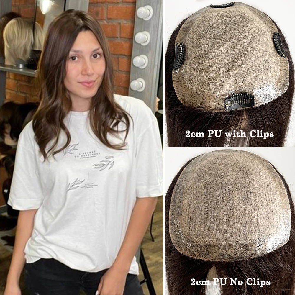 Dark Brown Wavy Hair Silk Base Human Hair Topper Real Scalp Women Toupee Thin Hair Help Hairpiece 2CM PU Around with 4Clips 15x16cm 2025