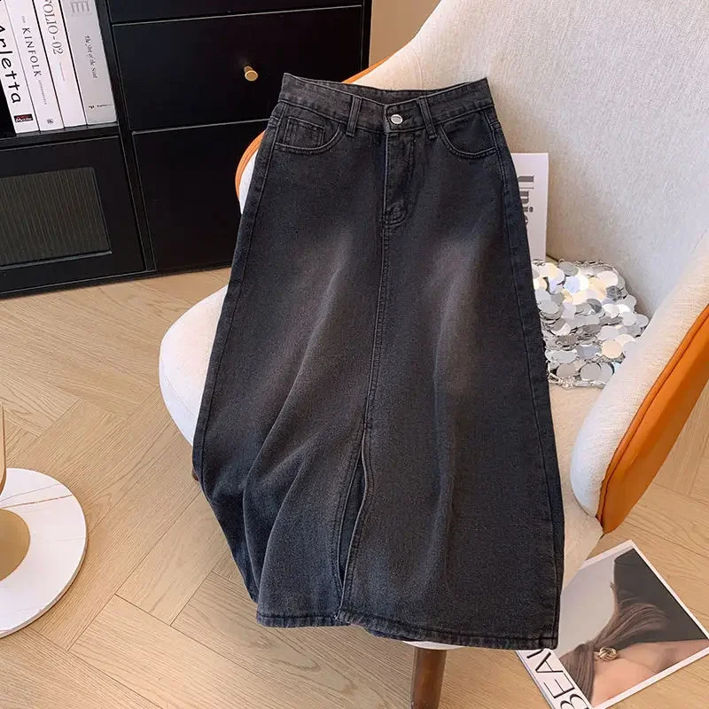 2024 Summer High Waist Weight Loss Loose ALine Bodycon Skiing Womens Side Seam Denim Medium Length 250417