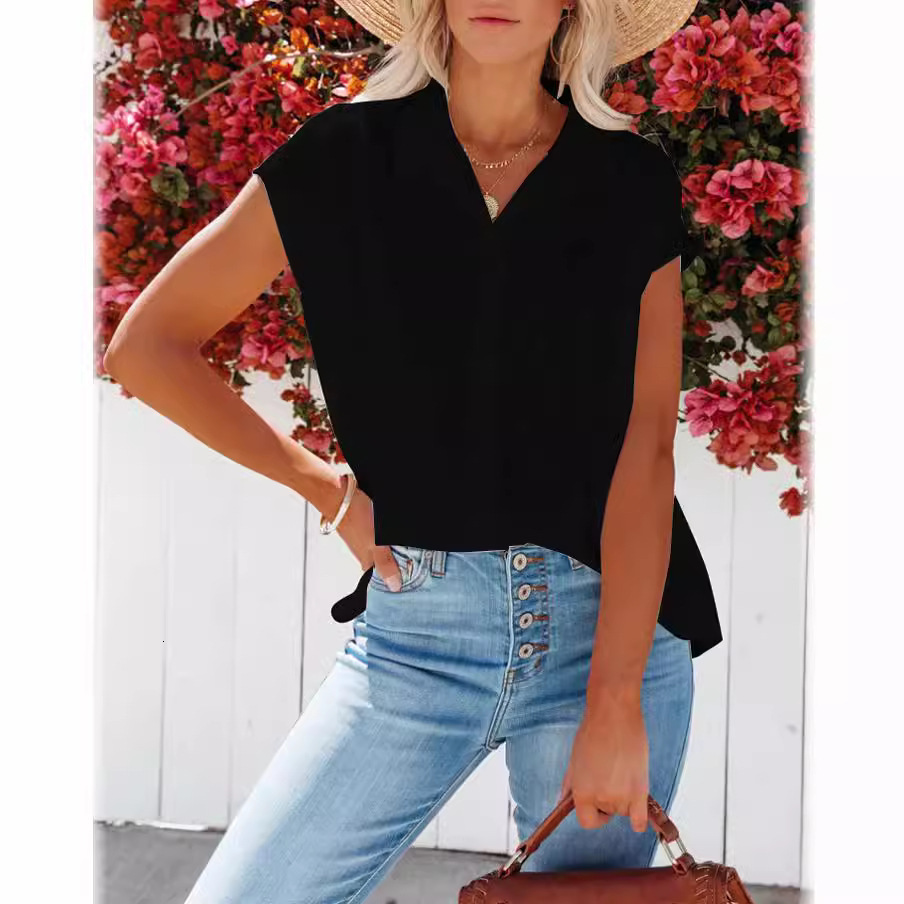 Womens shirt womens wear 2022 new top sleeveless V-neck solid womens shirt