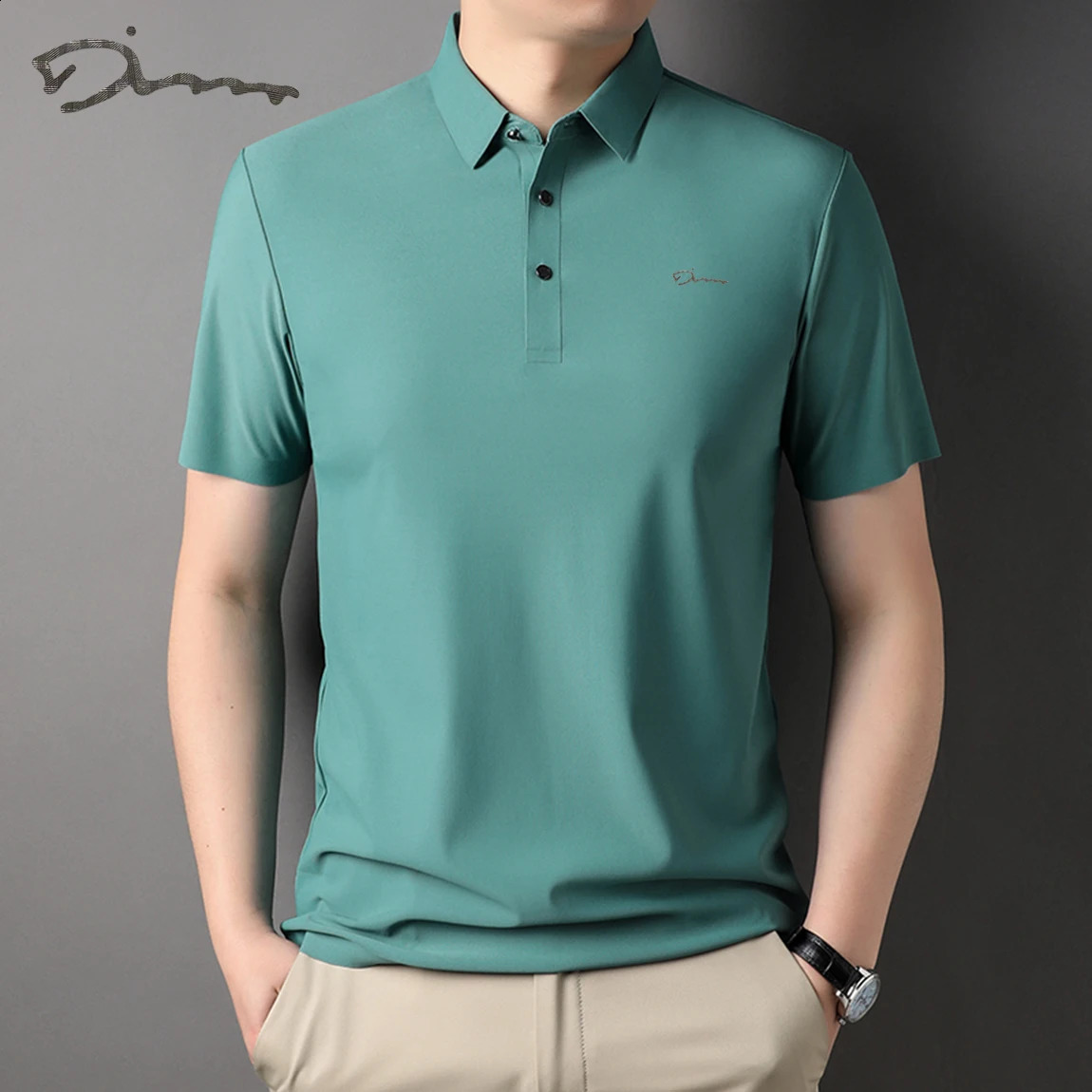 Ice silk trackless T-shirt mens lightweight business solid color half sleeved top smooth and breathable trackless high-quality POLO shirt 250422