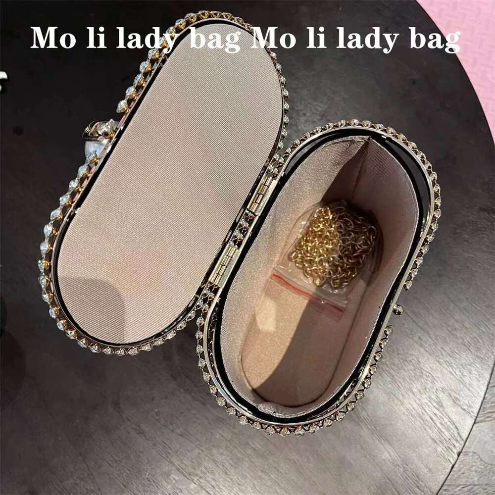 Designer Bag 2025 Crystal Shiny Dia Metal Cage Pearl Beaded Women Handbag Elegant Evening Wedding Party Clutch Purse Crossbody Bag Luxury Bag