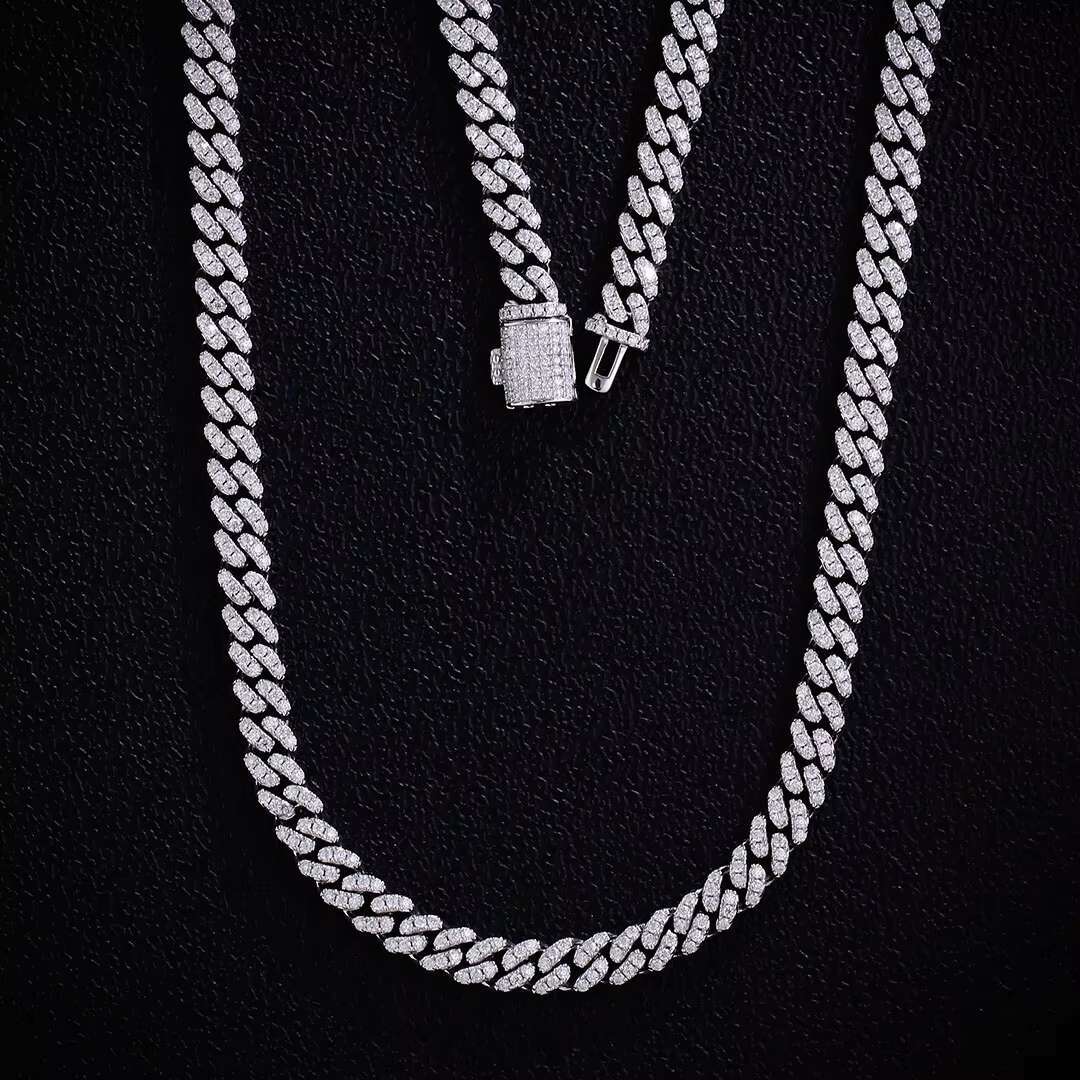 8mm Moissanite Cubic Link bracelet Chain 925 Sterling Silver with gold Plating Hiphop necklace Trendy Style for Party or Gift