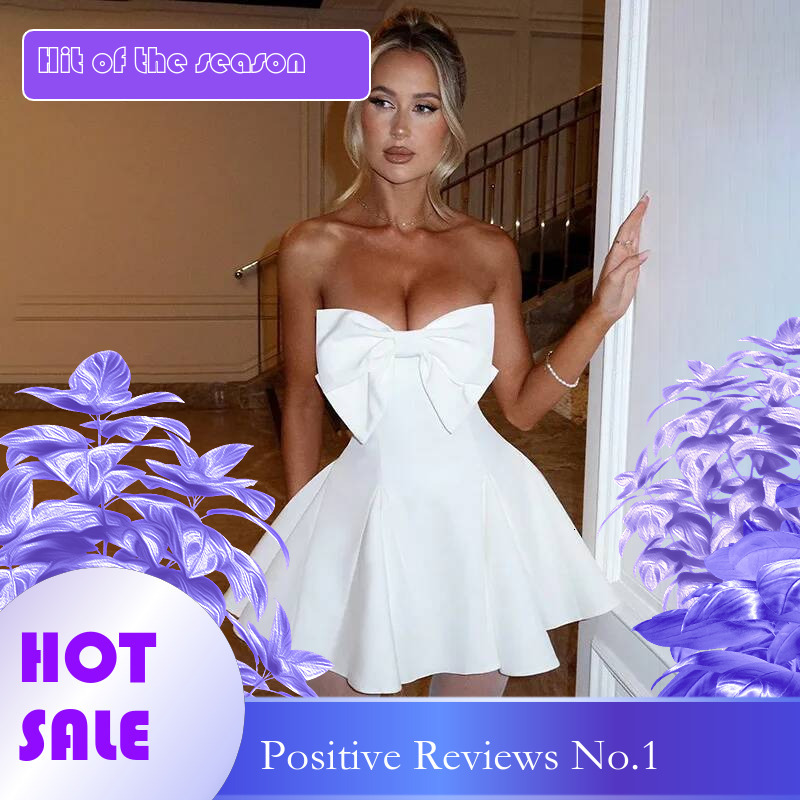 Dongdumaoyi Townlike Elegant Bow Waist Wrap A Line Dress Women Strapless Mini Summer Backless Nightclub Sexy Party Dresses