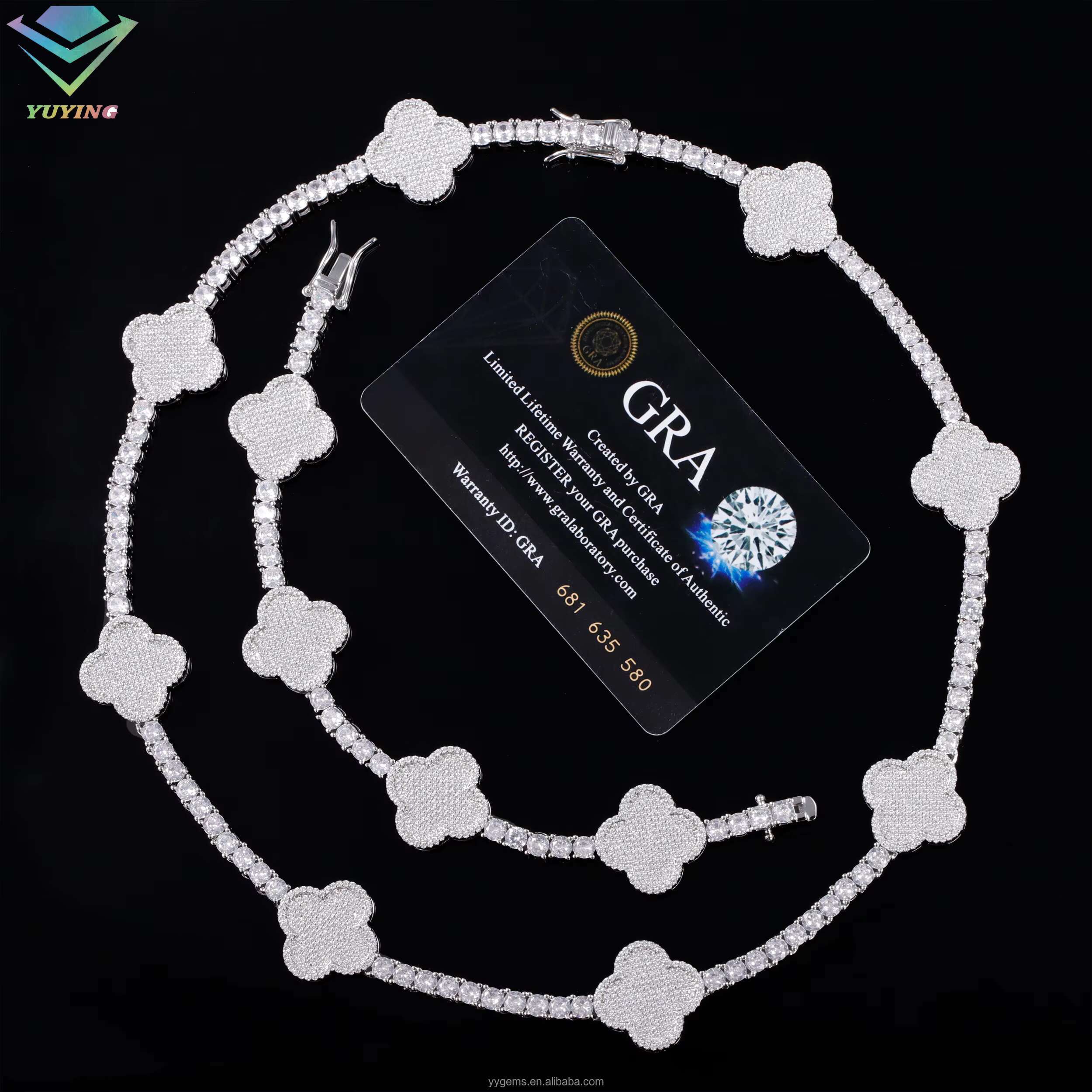 Fashion Four Leaf Gold Plated S925 Silver 3MM 4MM Mossanite Tennis Link Bracelet Clover Charms Tennis Chain Jewelry Bracelet