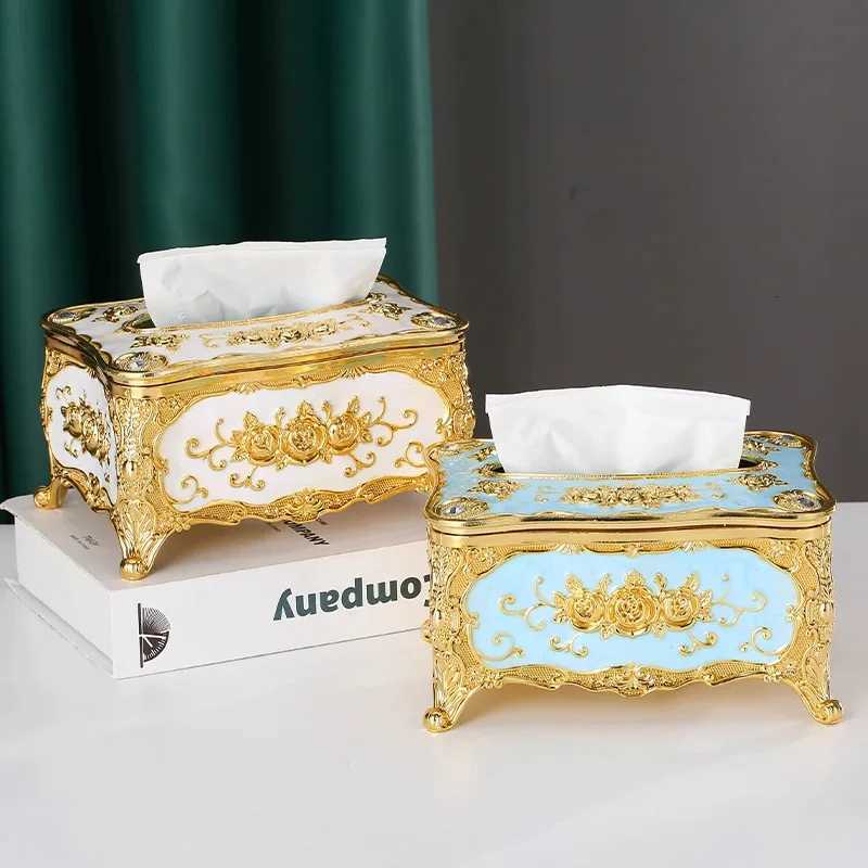 European-Style Tissue Box Living Room Desktop Tissue Box Retro Luxury Tissue Case Rose Patterned Napkin Holder Home DecorationM251124