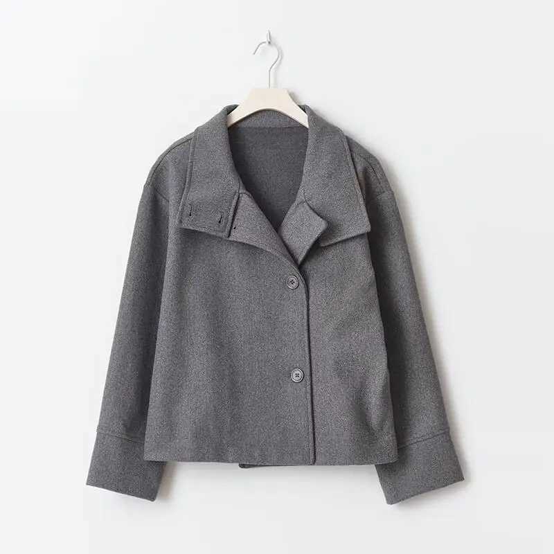 Autumn Winter Woolen Blended Solid Jacket High Collar Full Sleeve Coat Vintage Commuter Outwears 2025 Lady Casual Streetwears J251124
