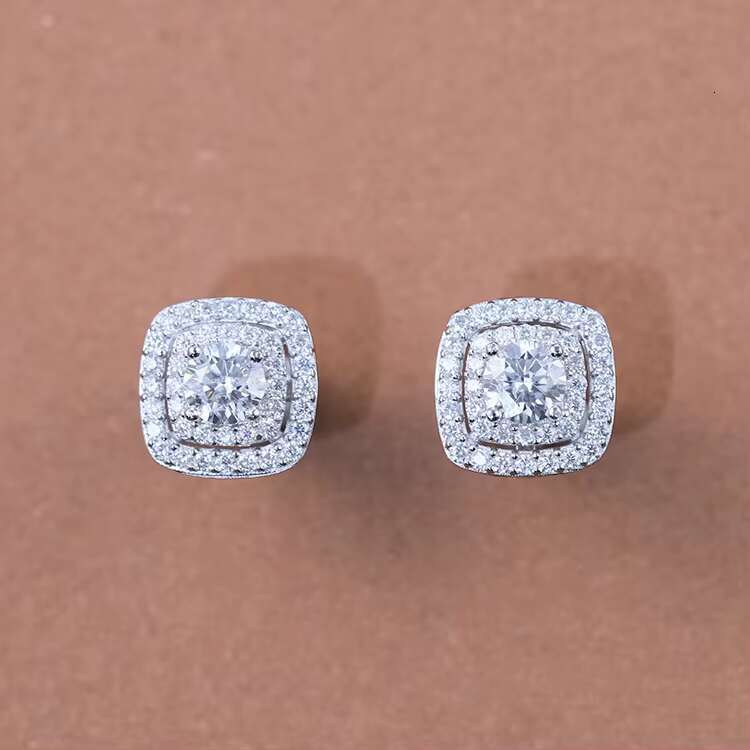 Fashion 18K Gold Plated Square Shape Earring D Color Moissanite 925 Solid Silver Fashion Stud Earring Jewelry