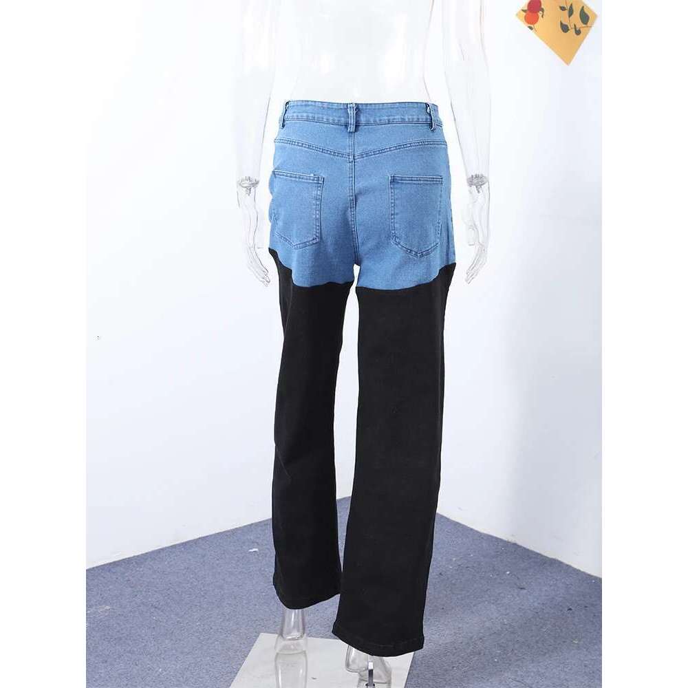 Fashion Y2k Patchwork Jeans For Women High Waist Zippers Button Pocket Straight Denim Pants 2025 Spring Summer Trousers Street