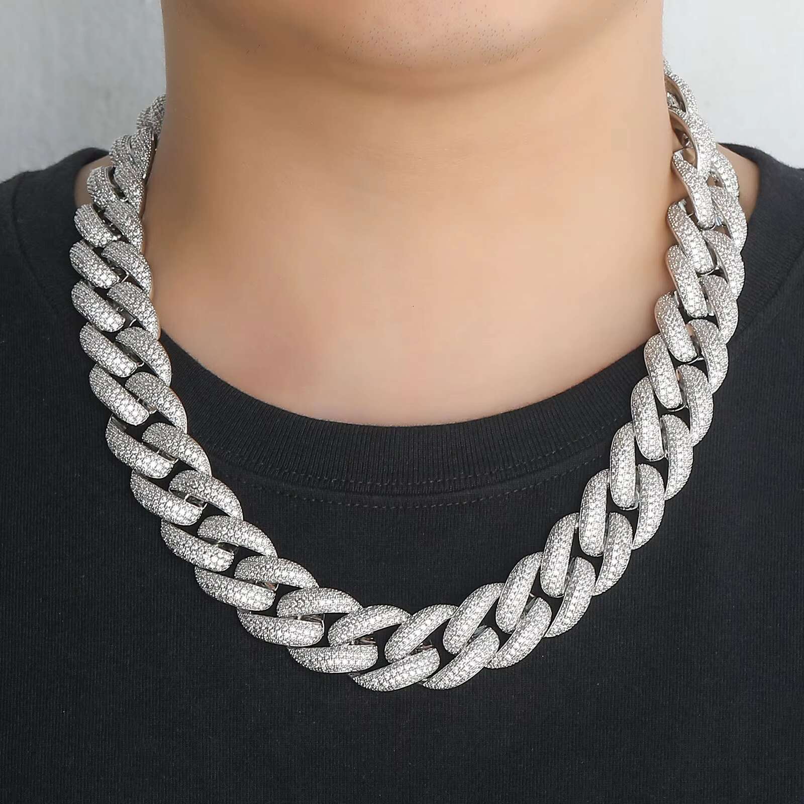 BES 20MM New Hip Hop Necklace Long Buttonhead Four Row Diamond Cuban Chain Personality Men Trend Set Zircon Fashion Necklace