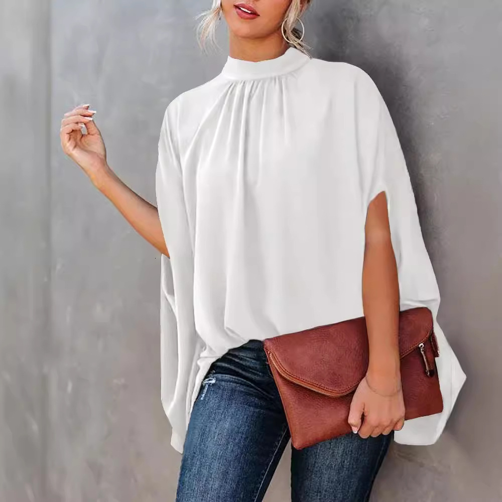 2022 new womens fashion round neck loose bat sleeve Round Neck Shirt
