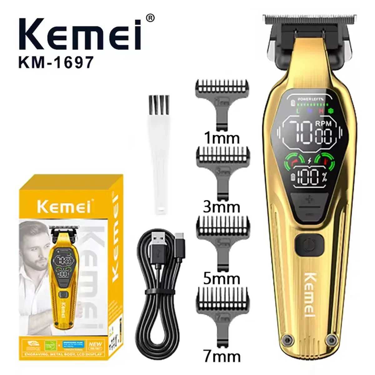 Kemei KM1697 Hair Trimmer for Men 9000RPM 9W Full Metal DLC LED Display Zero Gapped Professional Trimmer Finishing Machine L251124