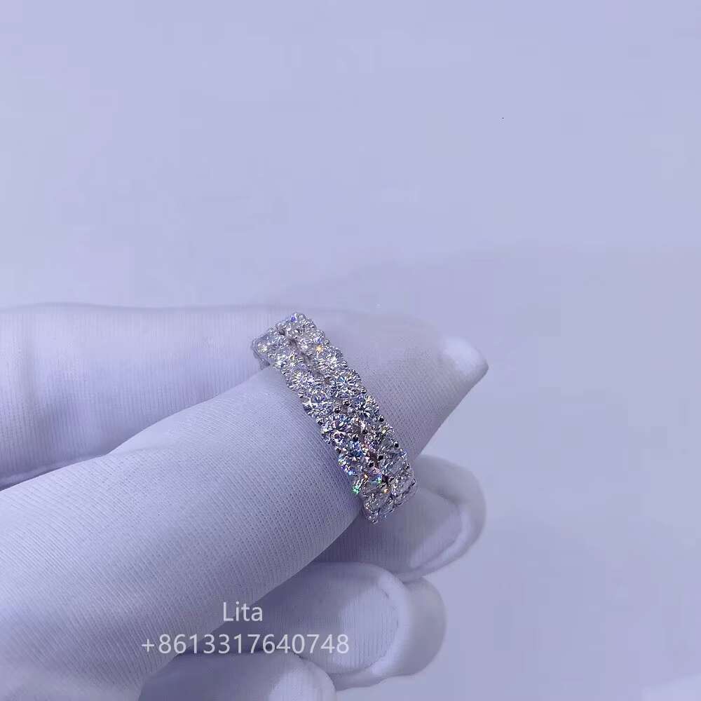 925 Sterling Silver Gold Plated 10k 14k 3mm Vvs Double Row Moissanite Ring for Men Women