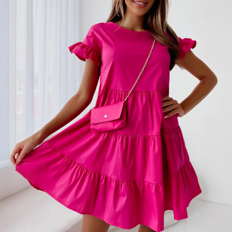 2022 Summer loose flare sleeve round neck irregular hem dress