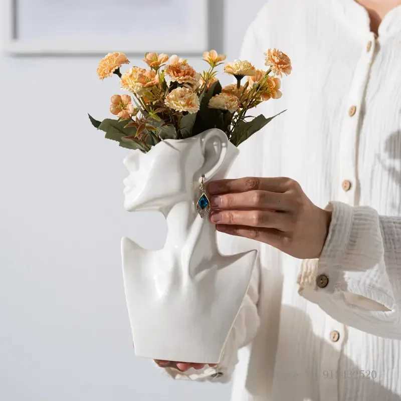 Creative Nordic Style Ceramic Vase Black and White Side Face Human Face Home Desktop Decoration Trend Fashion Luxury Art 1Pc C251124