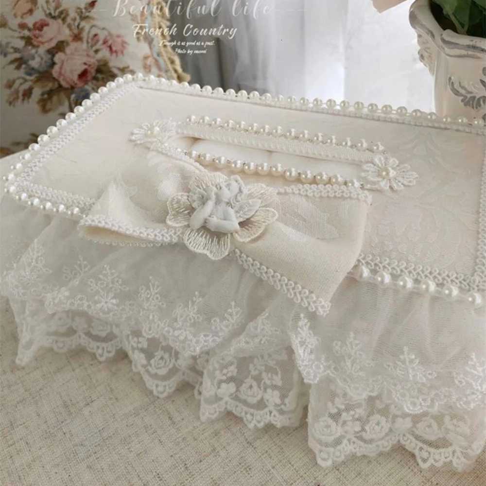 Korean Paper Waterproof Tissue Box lace Heavy Craft Pearl Dining Table Drawer Paper Cover Print Home Decoration Storage BoxM251124