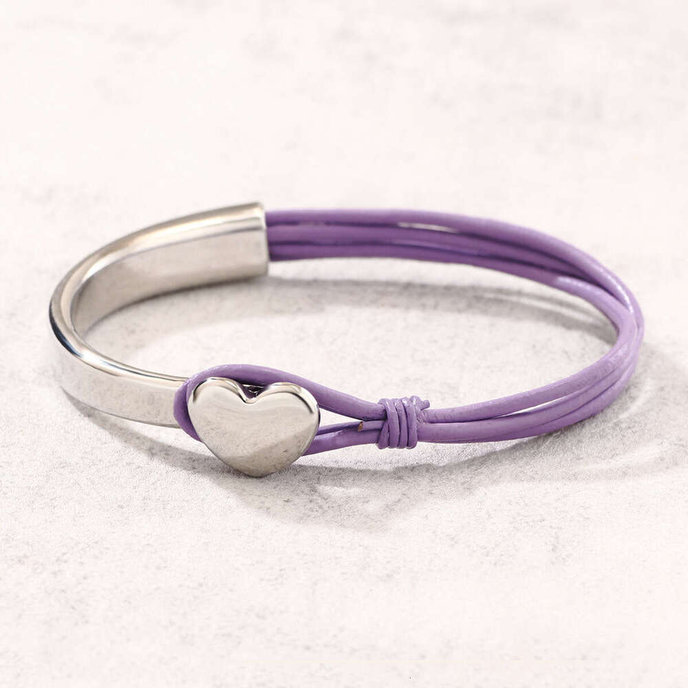 Hot selling Bohemian style with rope, heart-shaped simple sier leather bracelet, PU patchwork bracelet