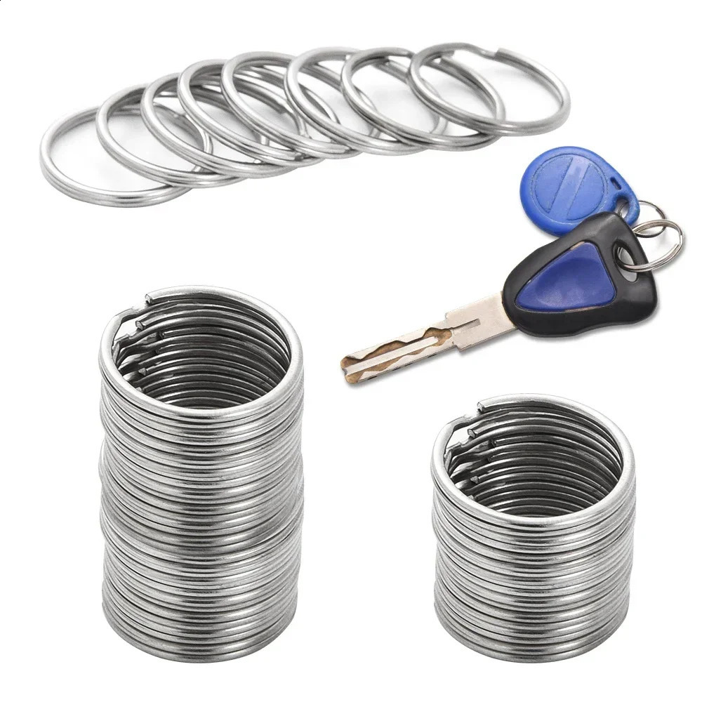 0pcs stainless steel keychain 25mm round flat circular split polished metal blank ring for DIY search 250418 250418