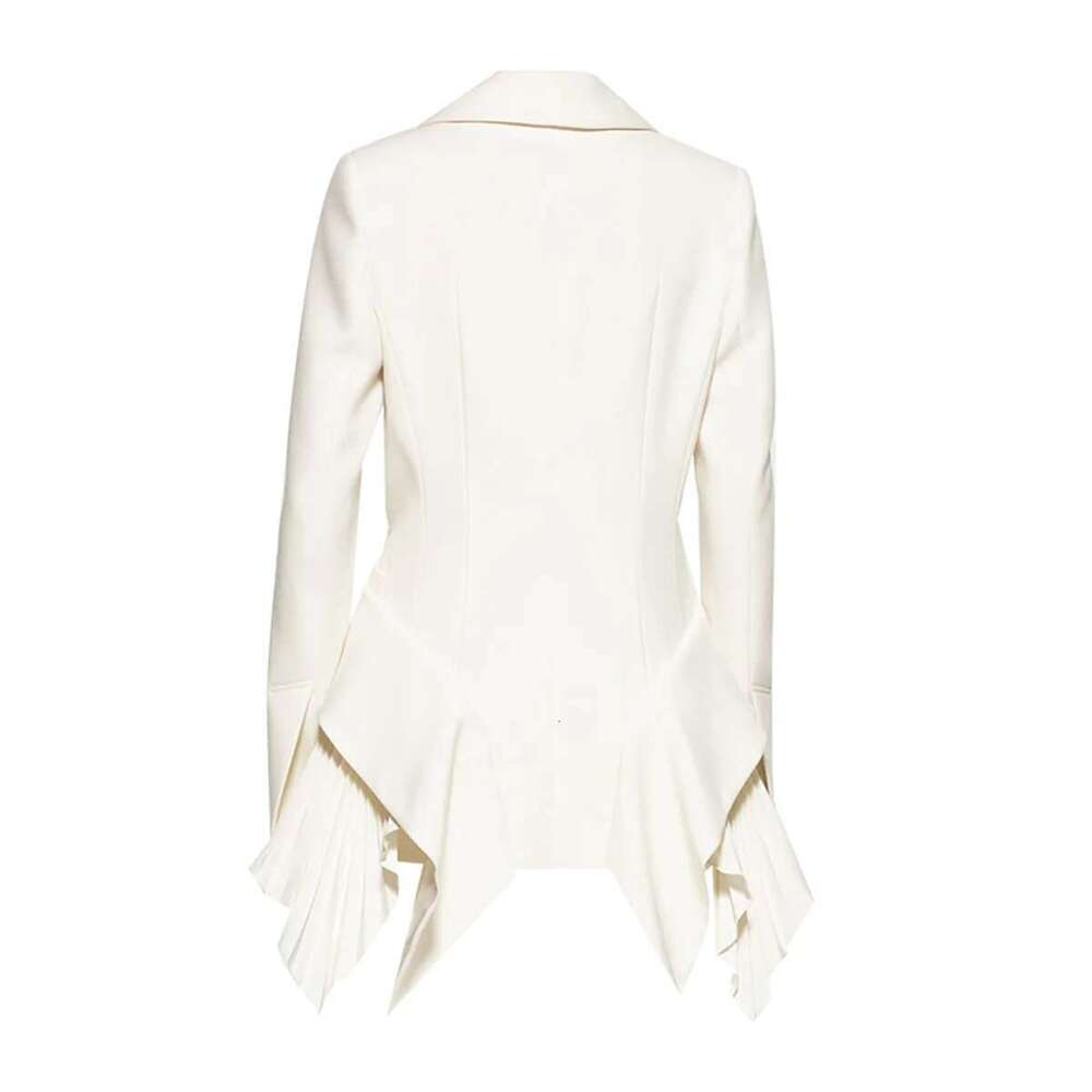 2025 Spring Autumn Blazer White Tailored Ruffled Suit Office Jacket With Hem Pleats For Women Single Buttoned Long Sleeve