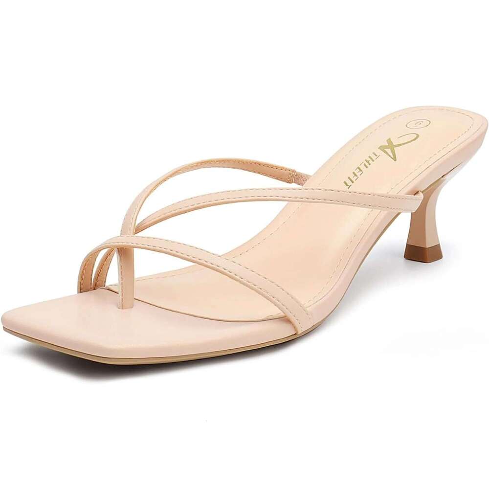 Women's Strappy Kitten Flip Flops Square Open Toe Low Heels Fashion Party Dress Thong Heeled Sandals