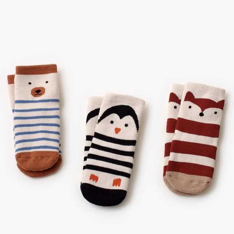 0-5 Years Winter Thick Terry Kids Socks Anti-Slip Warm Print Penguin Toddler Baby Floor Socks for Boys And Girls G251124
