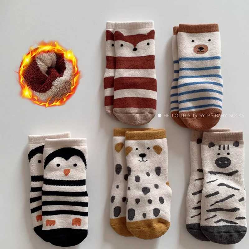 5 Pairs Baby Ankle Socks Cute Animal Patterns Warm Thick Soft Anti-slip Skin-friendly Comfortable for Autumn Winter G251124