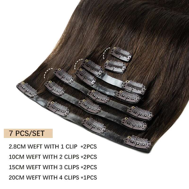 Invisible In Human Extensions Seamless PU Weft Tape Clip On For Thick Raw Hair 7Pcs 12-22Inch 100G-120G