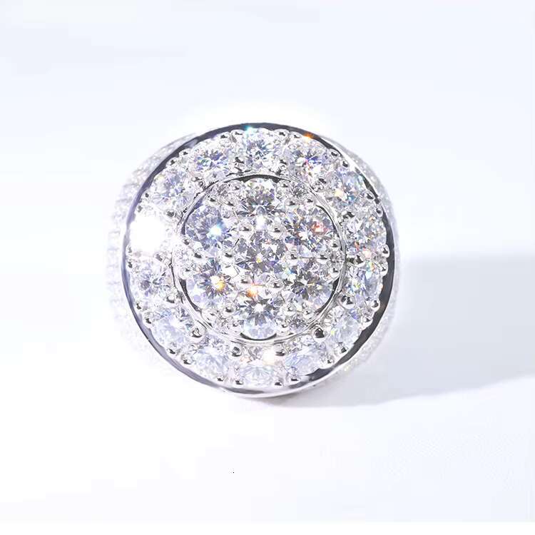 Custom Handmade 18k White Gold Plated S925 Silver Iced Out Bling Moissanite Diamond Cuban Ring Form Men Hip Hop Rings