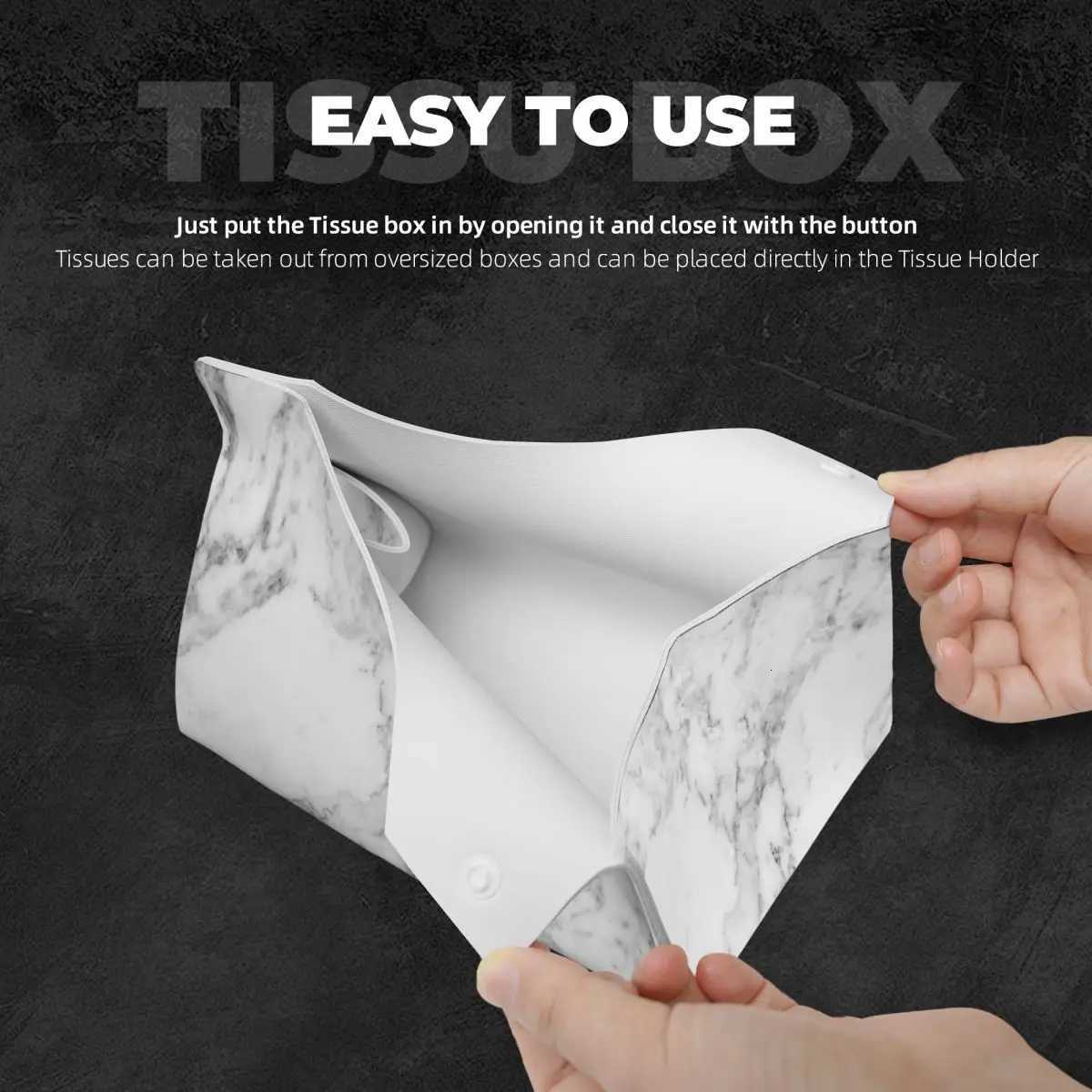 Custom White Gray Marble Pattern Tissue Box Holder Rectangular PU Leather Facial Tissue Box Cover for Car OfficeM251124