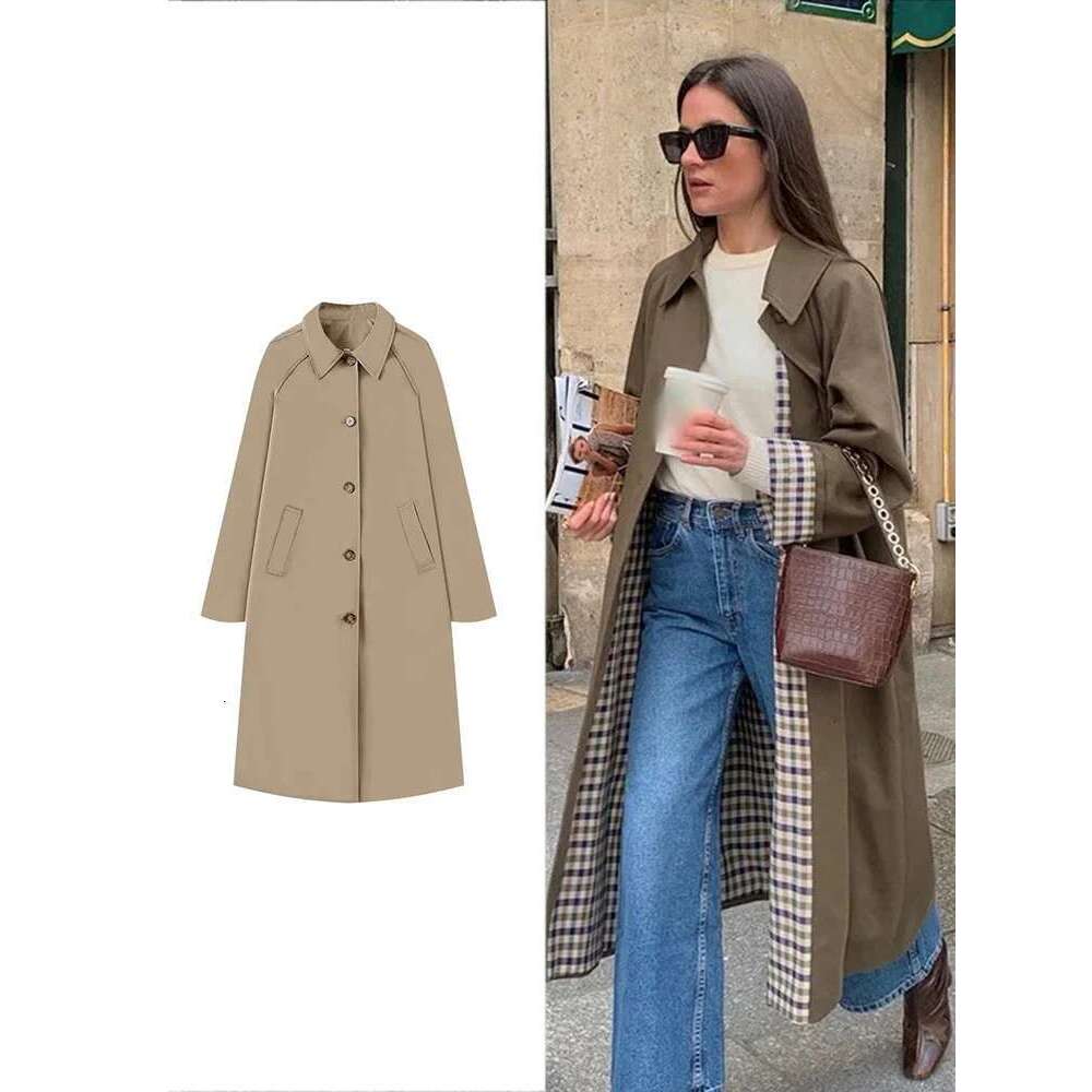 Designer Clothes TRAF Women's Fashion Long Trench Retro Loose Single-Breasted Autumn And Winter Lapel High Street Temperament Coat