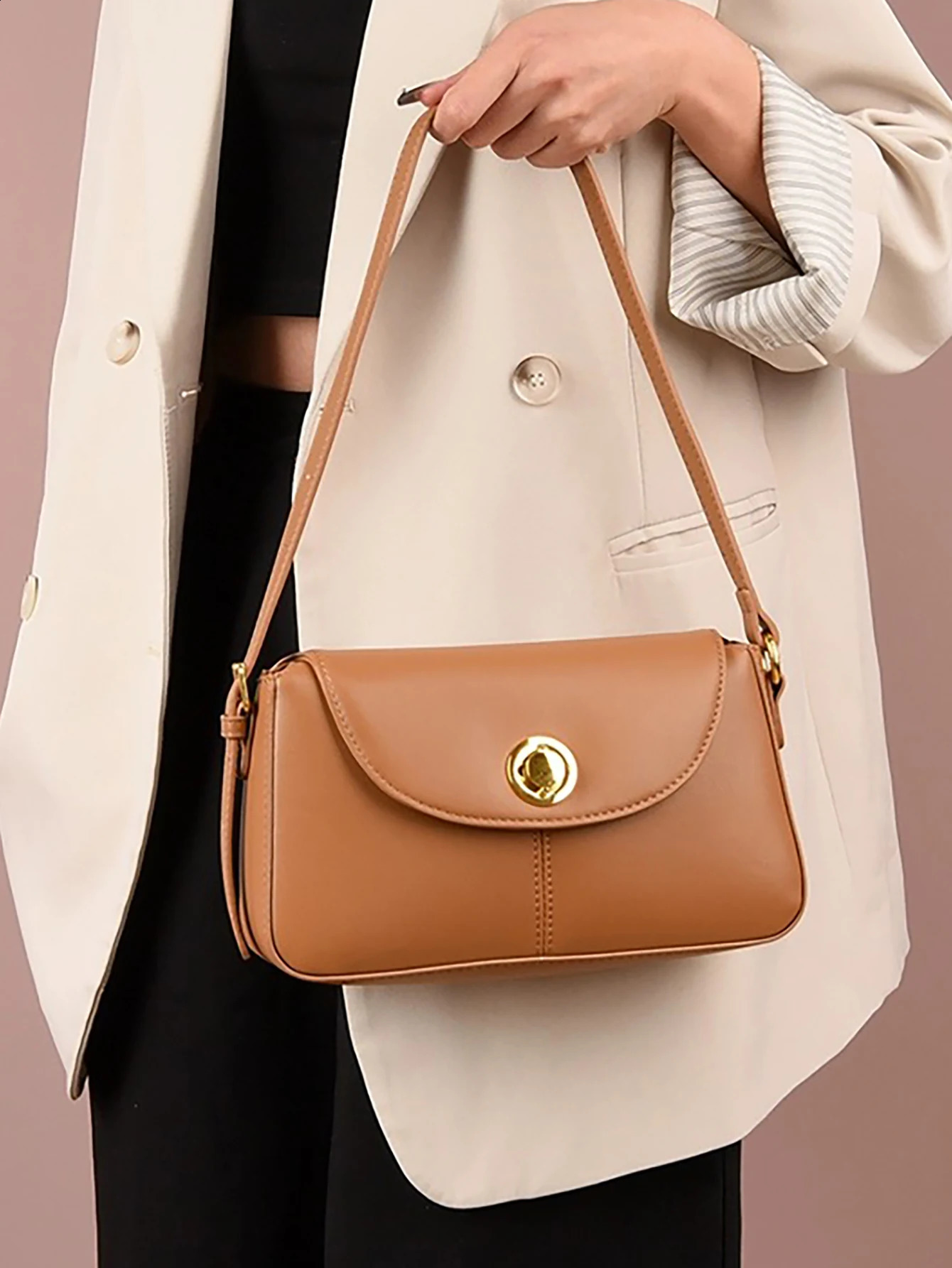 Solid color womens new fashion shoulder crossbody bag handbag armpit bag small square bag baguette bag R250424