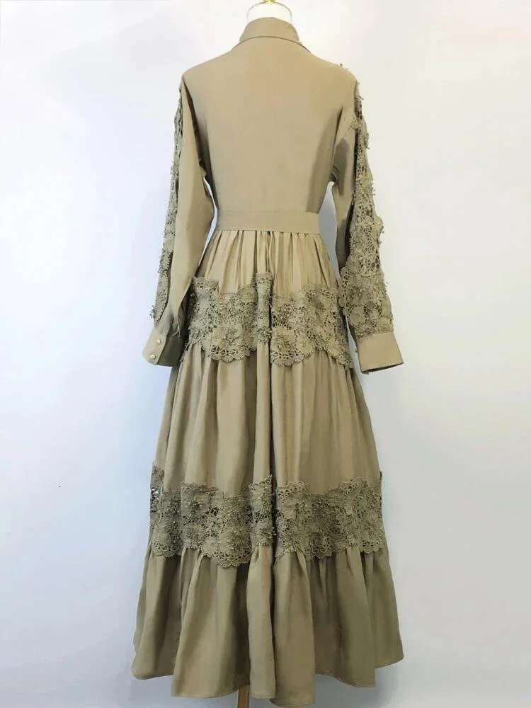 Autumn Lace Flower Embroidery Long Sleeve Maxi Evening Dresses Shirt Women Single Breasted Prom Wedding Party Vestidos