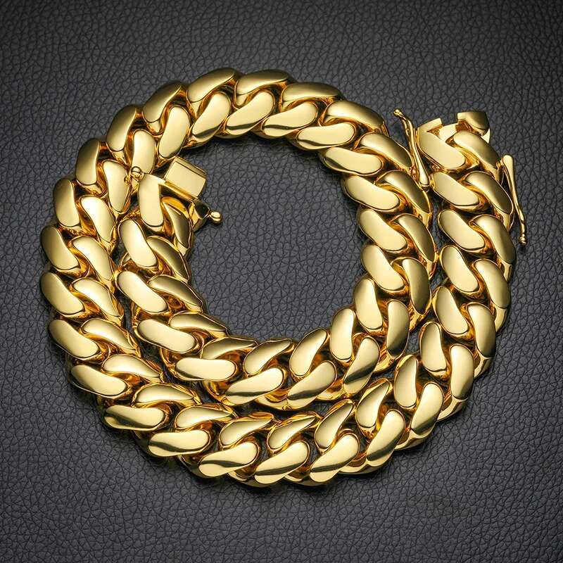 10-22mm wide Hip Hop Bling Gold Color Round Cuban Miami Link Chain Necklaces for Men Rapper Jewelry Drop Shipping