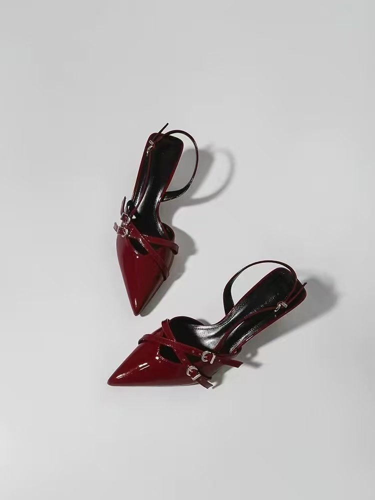Footwear Female Designer Shallow Pumps For Women Buckle Strap Fashion Pointed Toe Ladies Medium Heels Shoes Sandals b041
