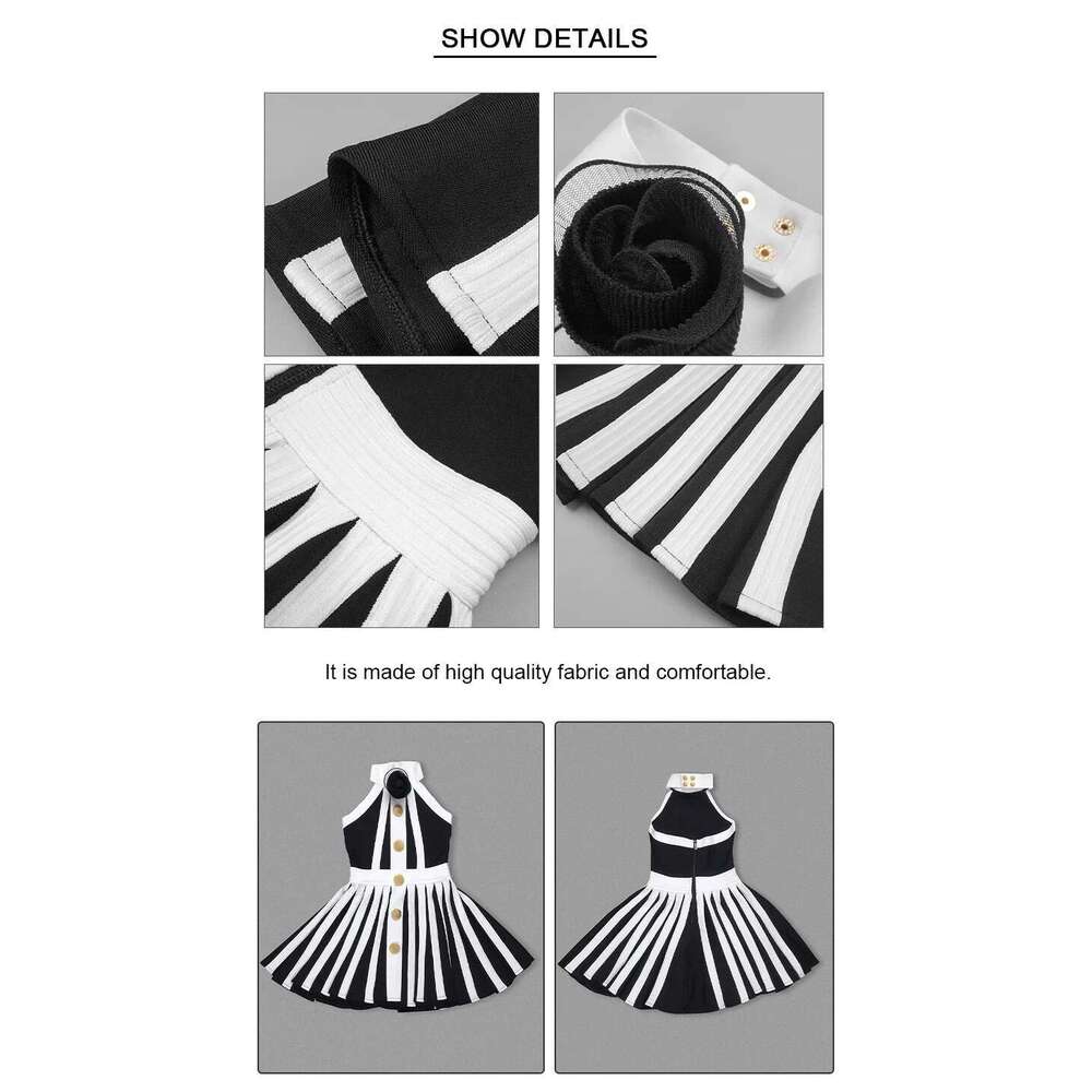 GPBD 2025 New Summer Women's Black And White Stripe Button 3D Rose Halter Backless Pleated Sexy Sleeveless Knitted Mini Dress