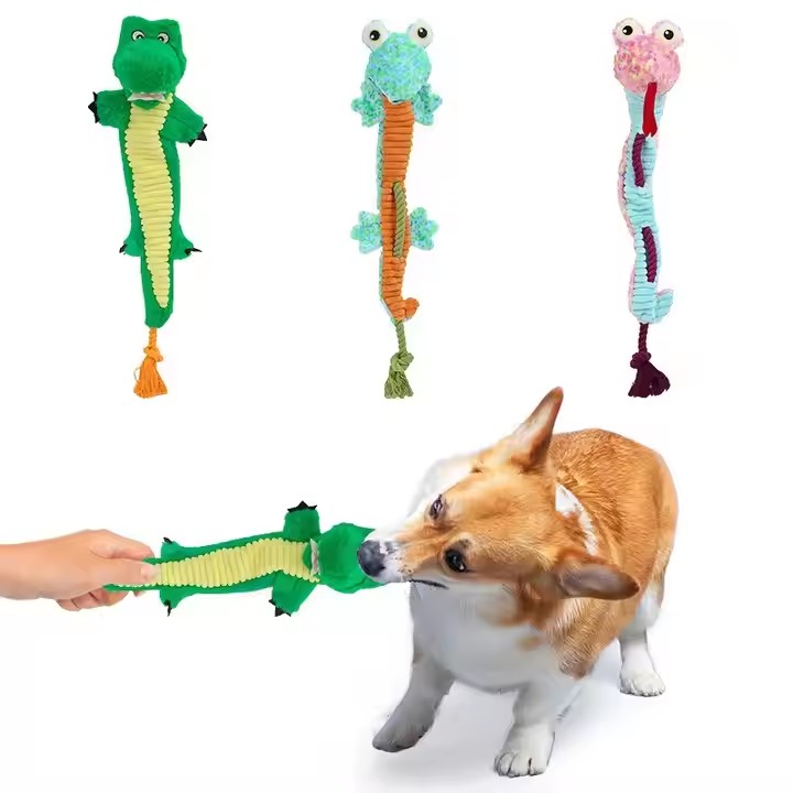 Dog Tug Toys, No Stuffed Animal Dog Chew Toy, Cute Puppy Squeaky Dogs Plush Toys with Crinkle Paper for Small, Medium, Large Breed Dog Supplies E43