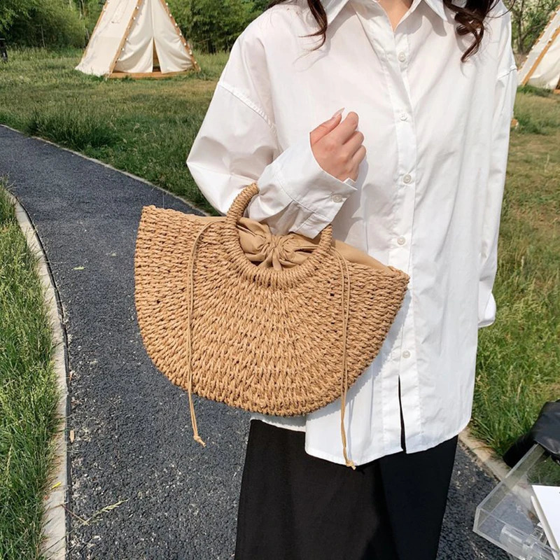 Fashion MOON Straw Handbags Women Summer Beach Bag Rattan Bag Handmade Vintage Woven Handbag For Women bolsa femme 250417