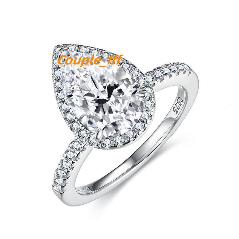 De 925 Silver Water Drop Moissanite Ring VVS Pear Shape Full Moissanite Ring 18K White Gold Plated 7*11mm Pear Moissanite Rings