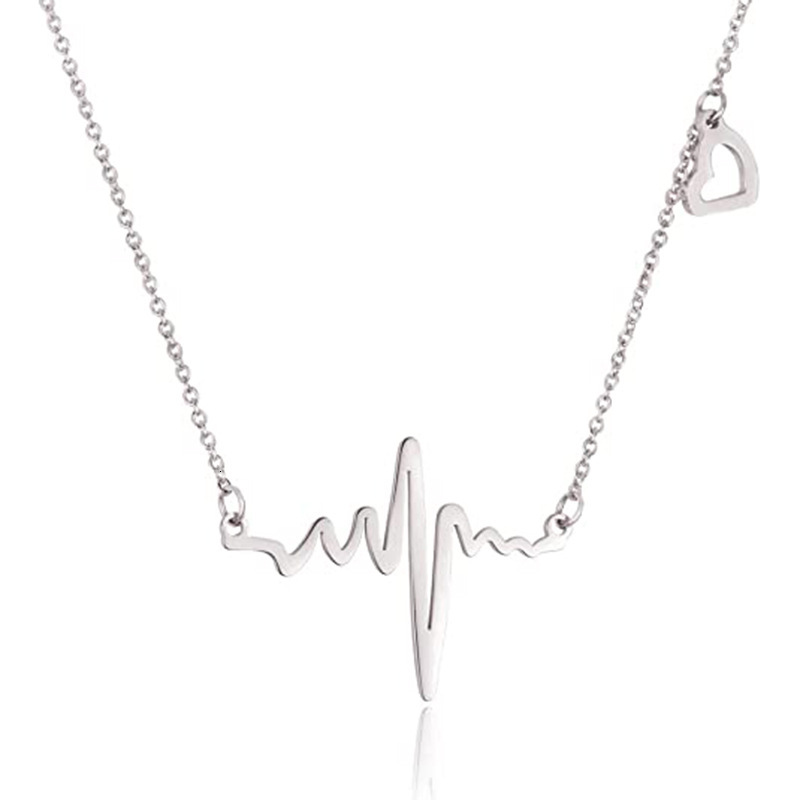 Top Source Fashion Accessories Simple, Fashionable, Neutral, Versatile, Couple Heartbeat Love Titanium Steel Non Fading Necklace