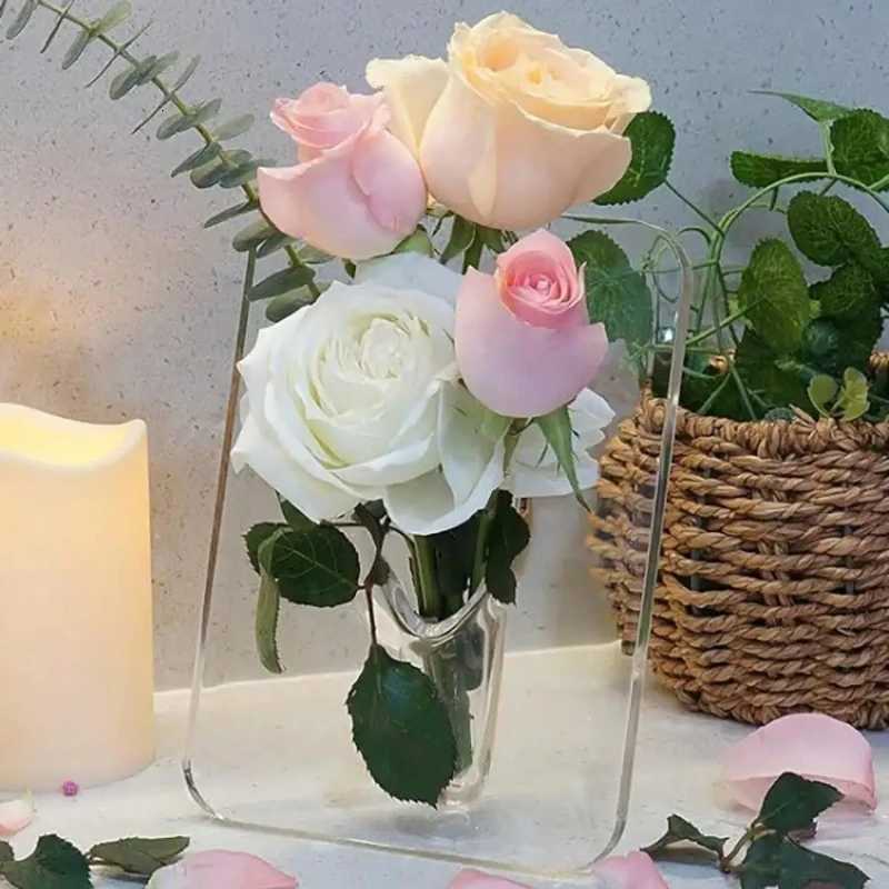 Photo Frame Square Vase Ins Style Light Luxury and High-end Feel Office Desk Decoration Living Room Hydroponic FlowerArrangement C251124